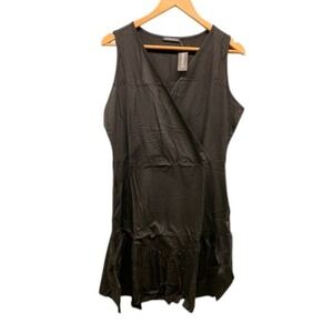 Fensace Wrap Mini Dress Women's XL Black Sleeveless Ruffle Hem Casual Summer NWT